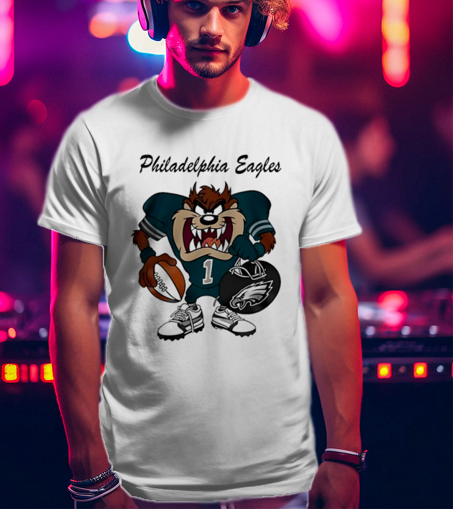 Philadelphia Eagles Taz Tasmanian Devil Football Player Cartoon T-Shirt