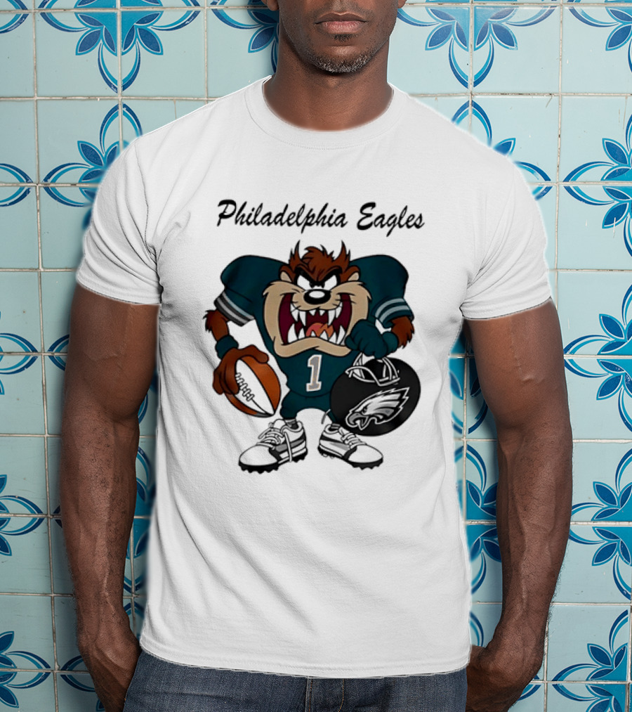 Philadelphia Eagles Taz Tasmanian Devil Football Player Cartoon T-Shirt