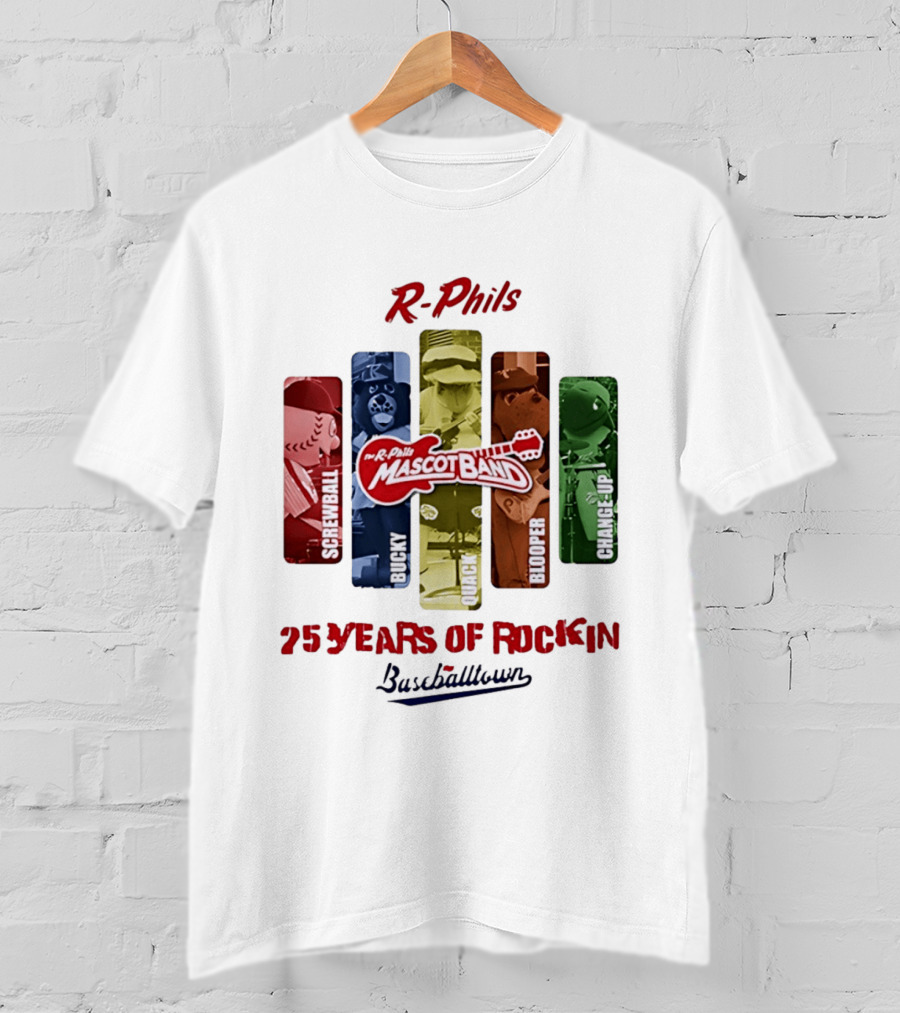 R Phils Mascot Band Screwball Bucky Quack Blooper Change Up 25 Years Of Rockin Baseballtown T-Shirt