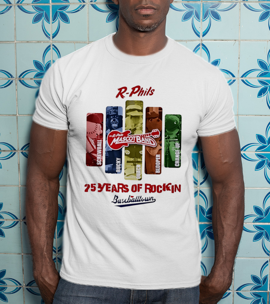 R Phils Mascot Band Screwball Bucky Quack Blooper Change Up 25 Years Of Rockin Baseballtown T-Shirt