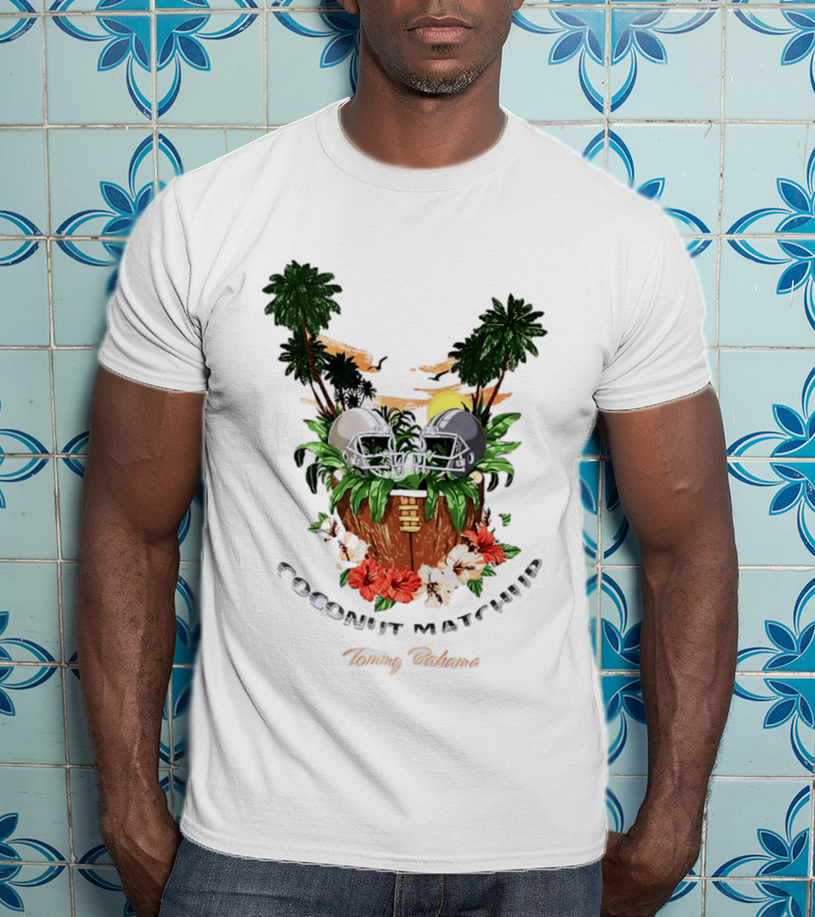 Tommy Bahama Coconut Matchup Football Tropical Palms Helmets Hibiscus T-Shirt
