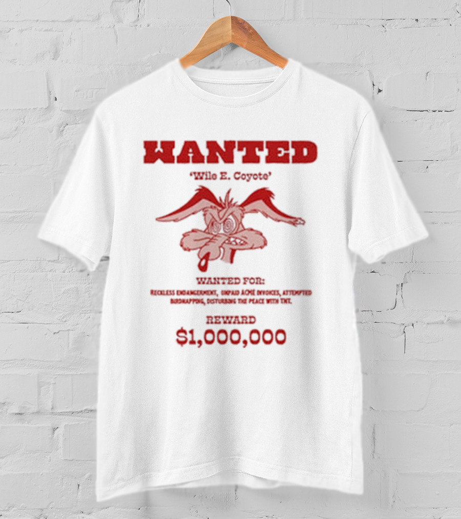 Wanted Wile E Coyote $1000000 Reward Looney Tunes Oversized T-Shirt