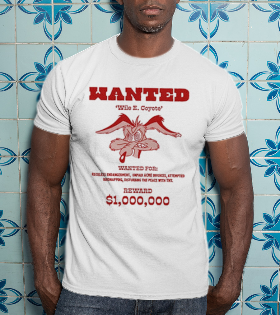 Wanted Wile E Coyote $1000000 Reward Looney Tunes Oversized T-Shirt