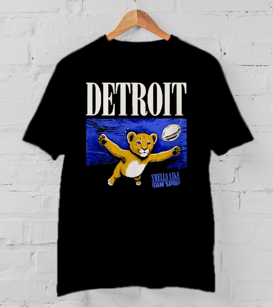 Detroit Lions Smells Like Team Spirit Nostalgic Blue Lion Cub Football T-Shirt