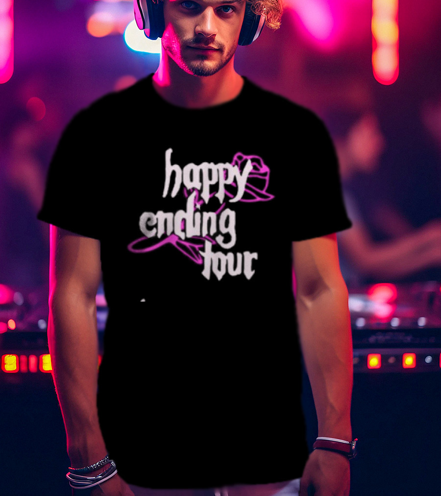 Bailey Rose Spinn Store Happy Ending Tour Trucker Hat Pink And White T-Shirt