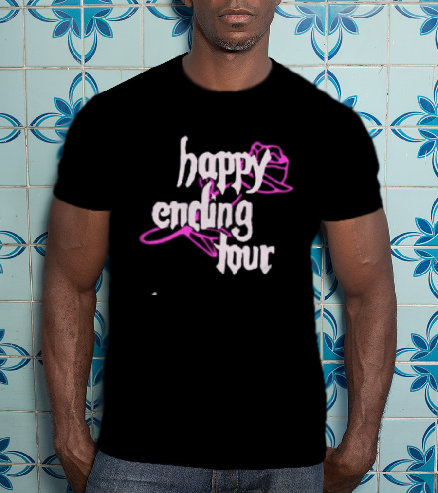 Bailey Rose Spinn Store Happy Ending Tour Trucker Hat Pink And White T-Shirt