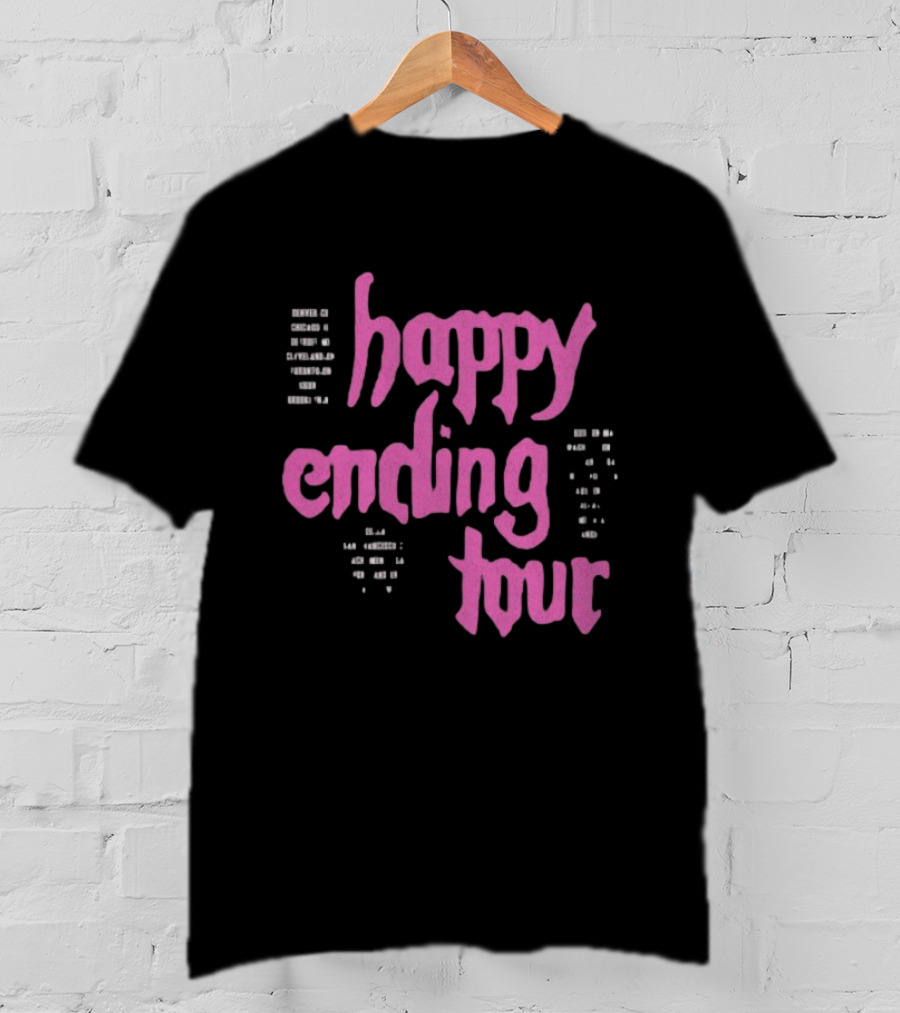 Bailey Rose Spinn Store Happy Ending Tour Pink Text With Date Locations T-Shirt