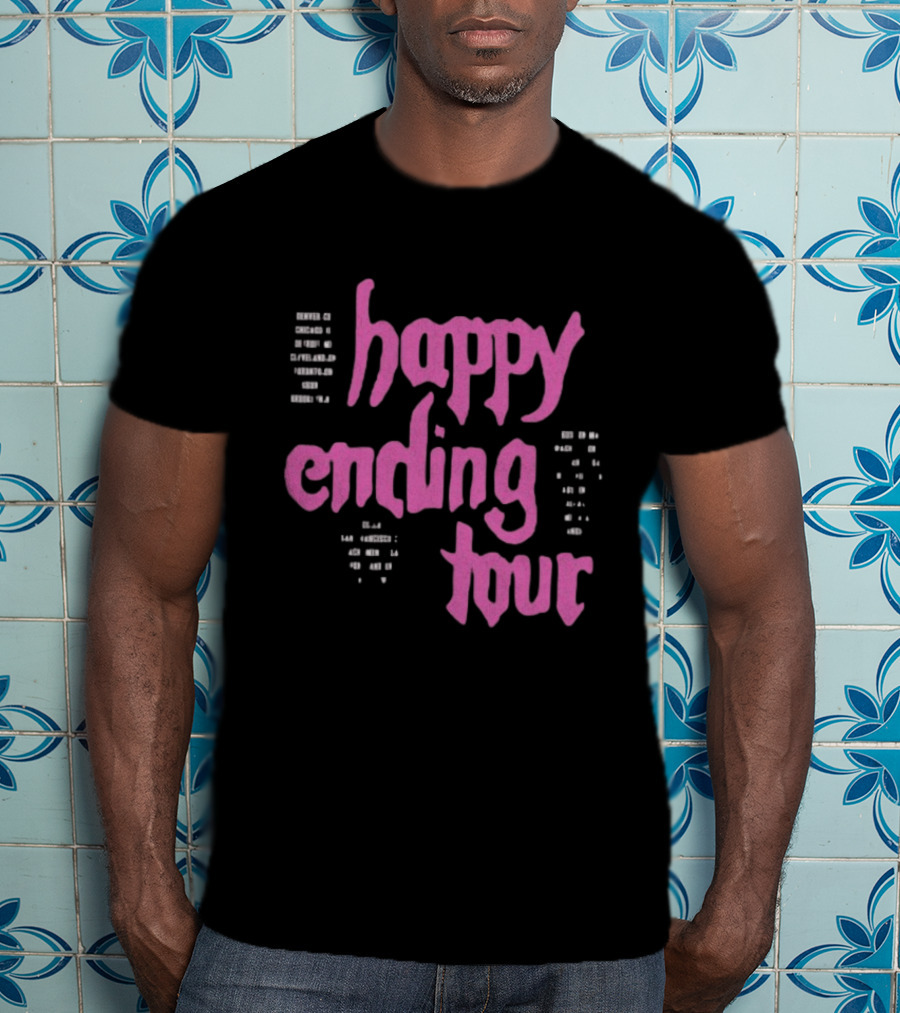 Bailey Rose Spinn Store Happy Ending Tour Pink Text With Date Locations T-Shirt