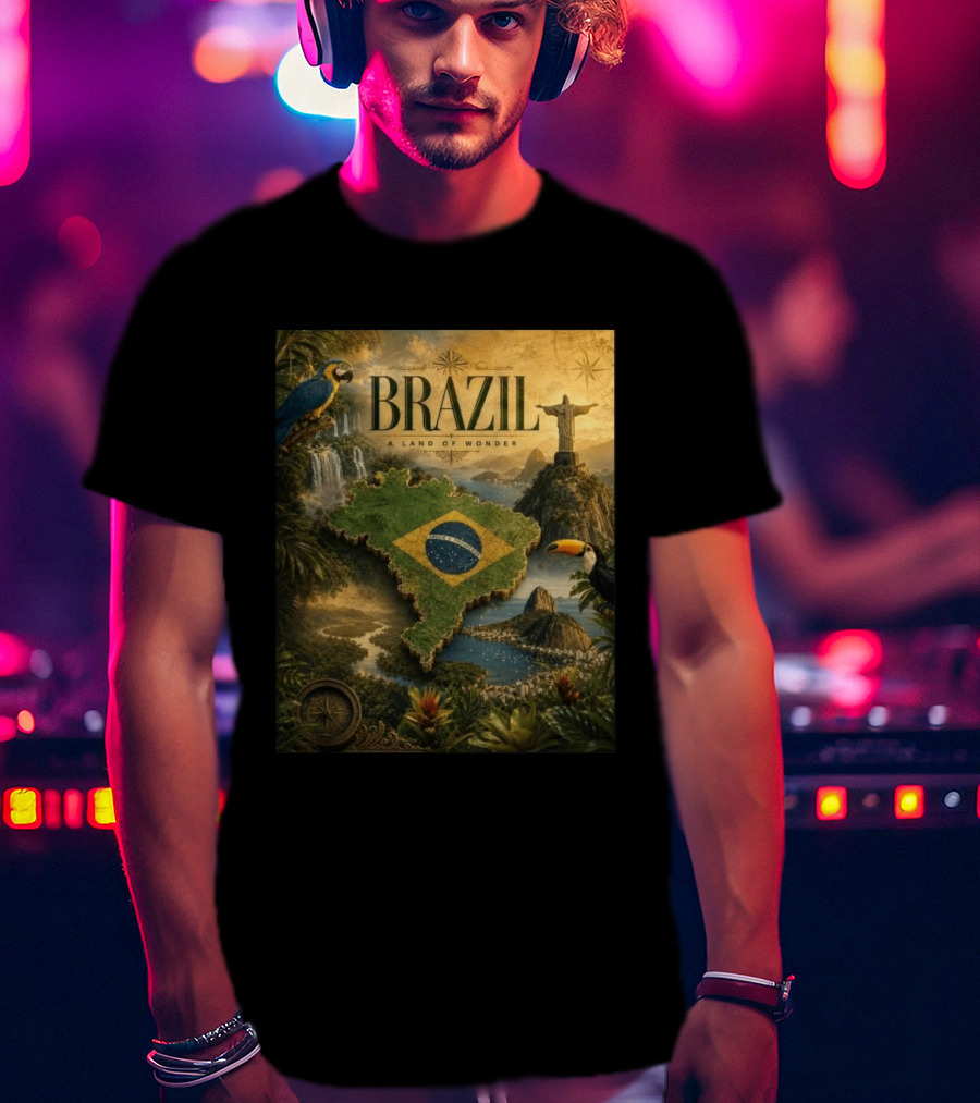 Brazil A Land Of Wonder Ordem E Progresso Christ The Redeemer Amazon Rainforest Toucan Macaw Waterfalls T-Shirt