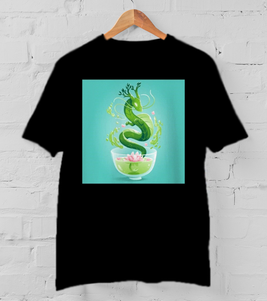 Green Tea Dragon In Teacup With Blossoms And Leaves T-Shirt