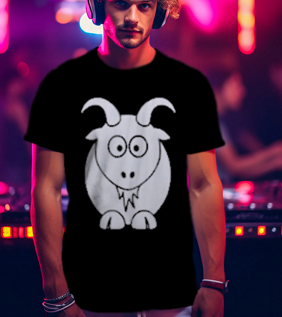 Cartoon Goat With Horns Cute Animal T-Shirt