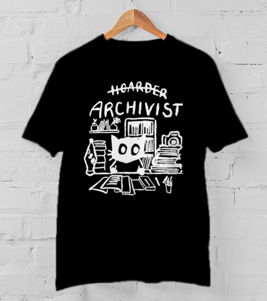 Hoarder Archivist Cat Surrounded By Books And Files T-Shirt