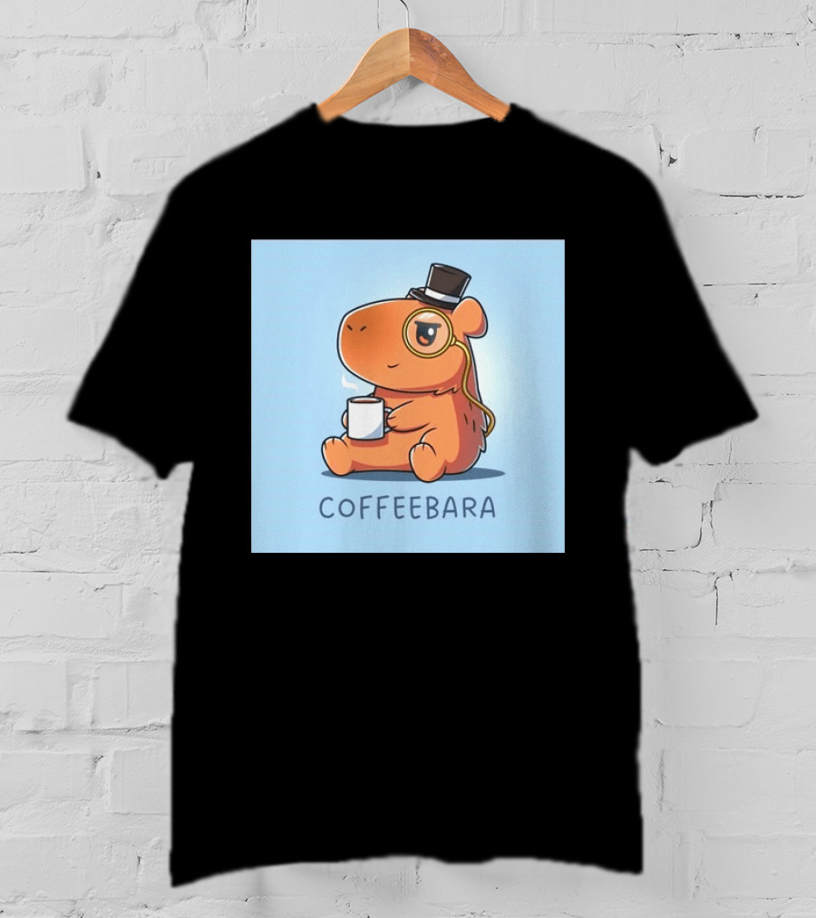 COFFEEBARA Cute Capybara Drinking Coffee With Top Hat And Monocle T-Shirt