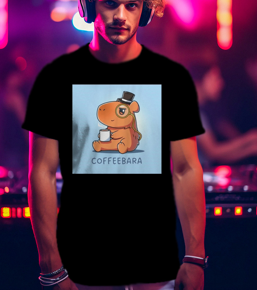 COFFEEBARA Cute Capybara Drinking Coffee With Top Hat And Monocle T-Shirt