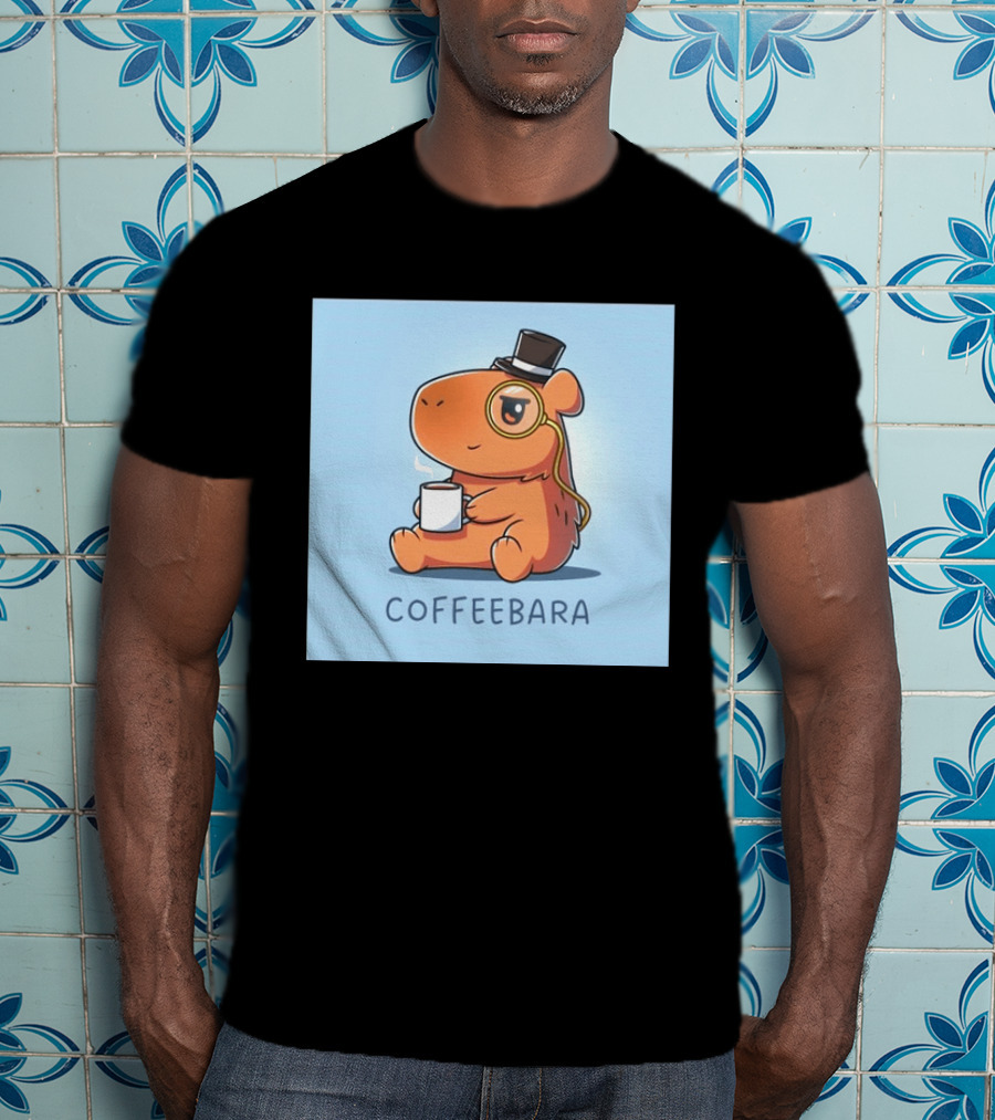 COFFEEBARA Cute Capybara Drinking Coffee With Top Hat And Monocle T-Shirt