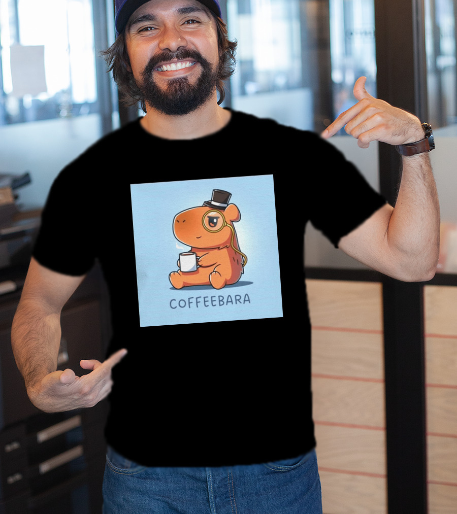 COFFEEBARA Cute Capybara Drinking Coffee With Top Hat And Monocle T-Shirt