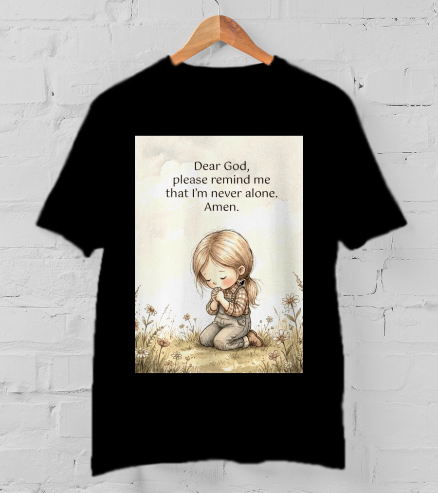 Dear God Please Remind Me That I'm Never Alone Amen Child Praying In Meadow T-Shirt