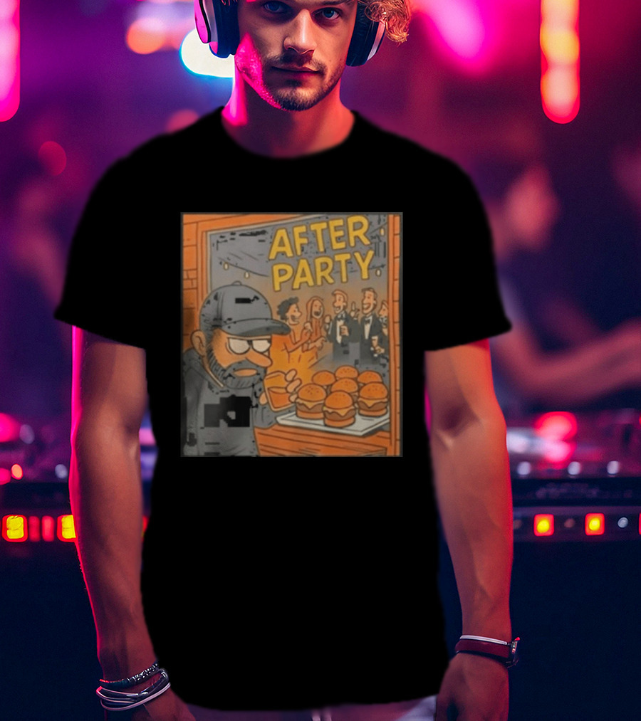 After Party Burger Cartoon With Drink In Hand T-Shirt