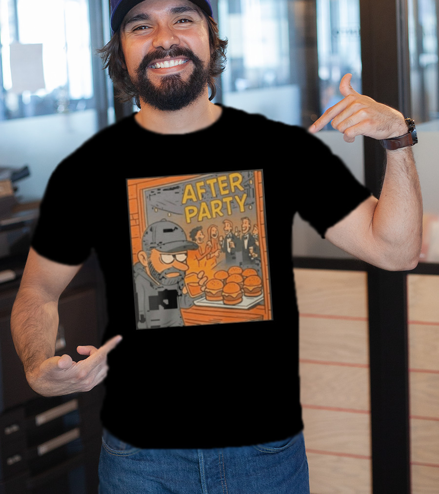 After Party Burger Cartoon With Drink In Hand T-Shirt
