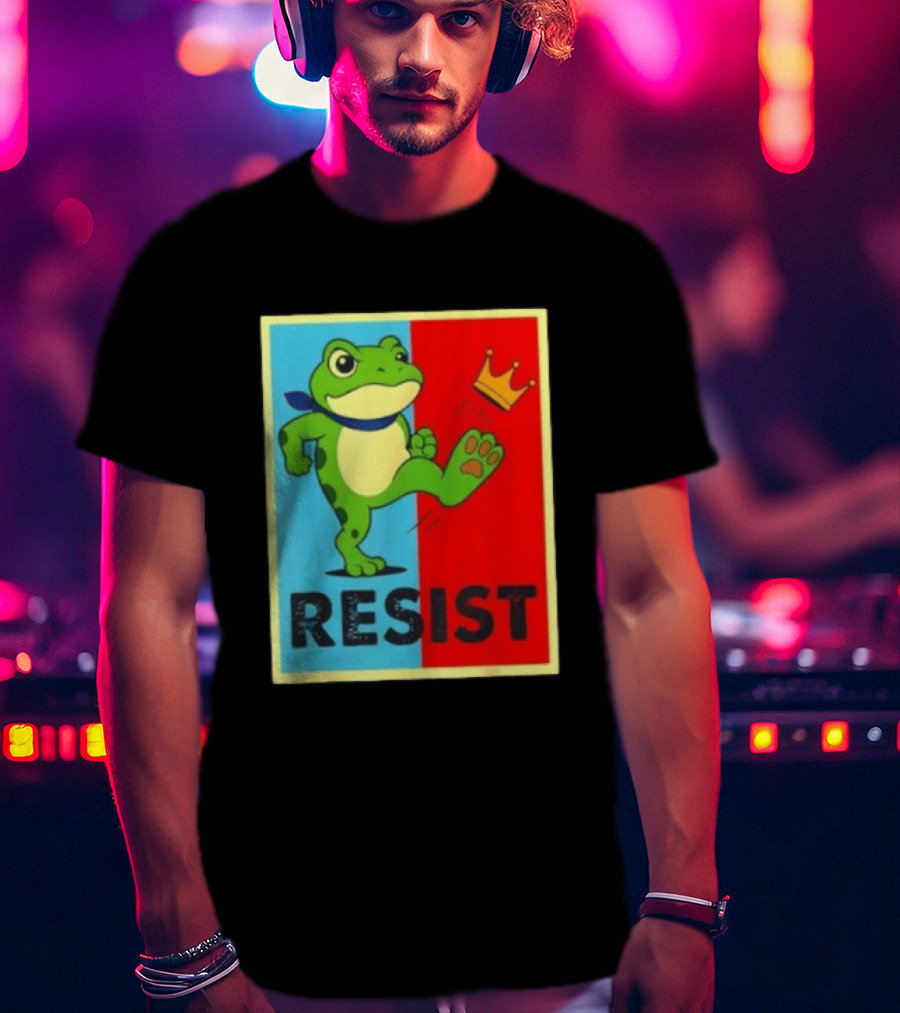 Resist Frog Kicking Crown Icon No Kings T-Shirt