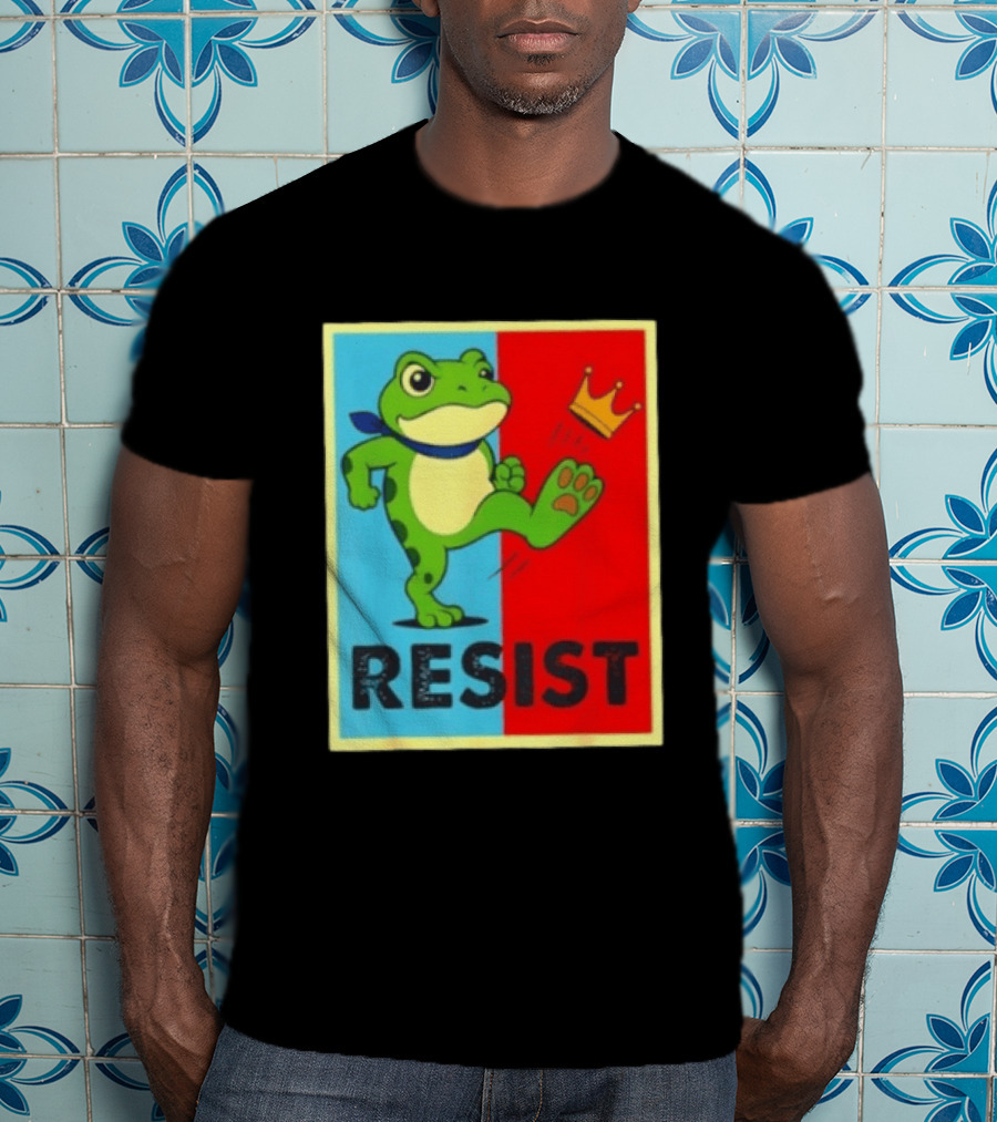 Resist Frog Kicking Crown Icon No Kings T-Shirt
