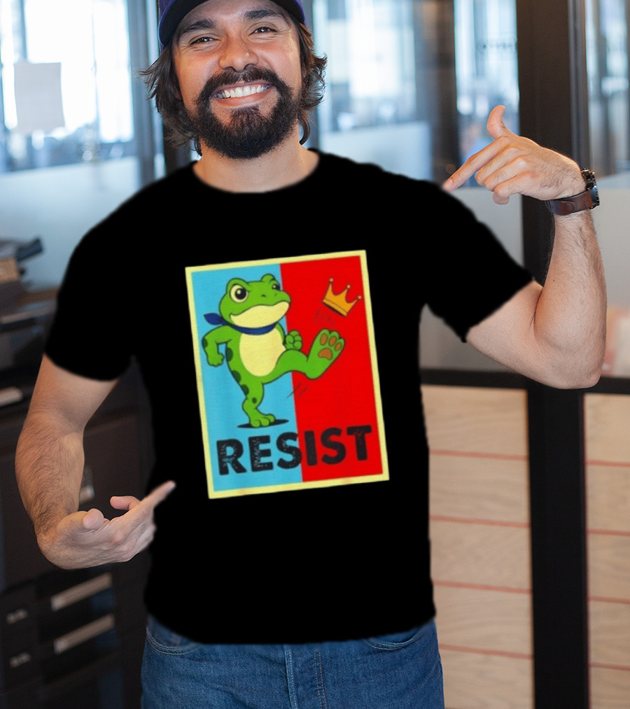Resist Frog Kicking Crown Icon No Kings T-Shirt