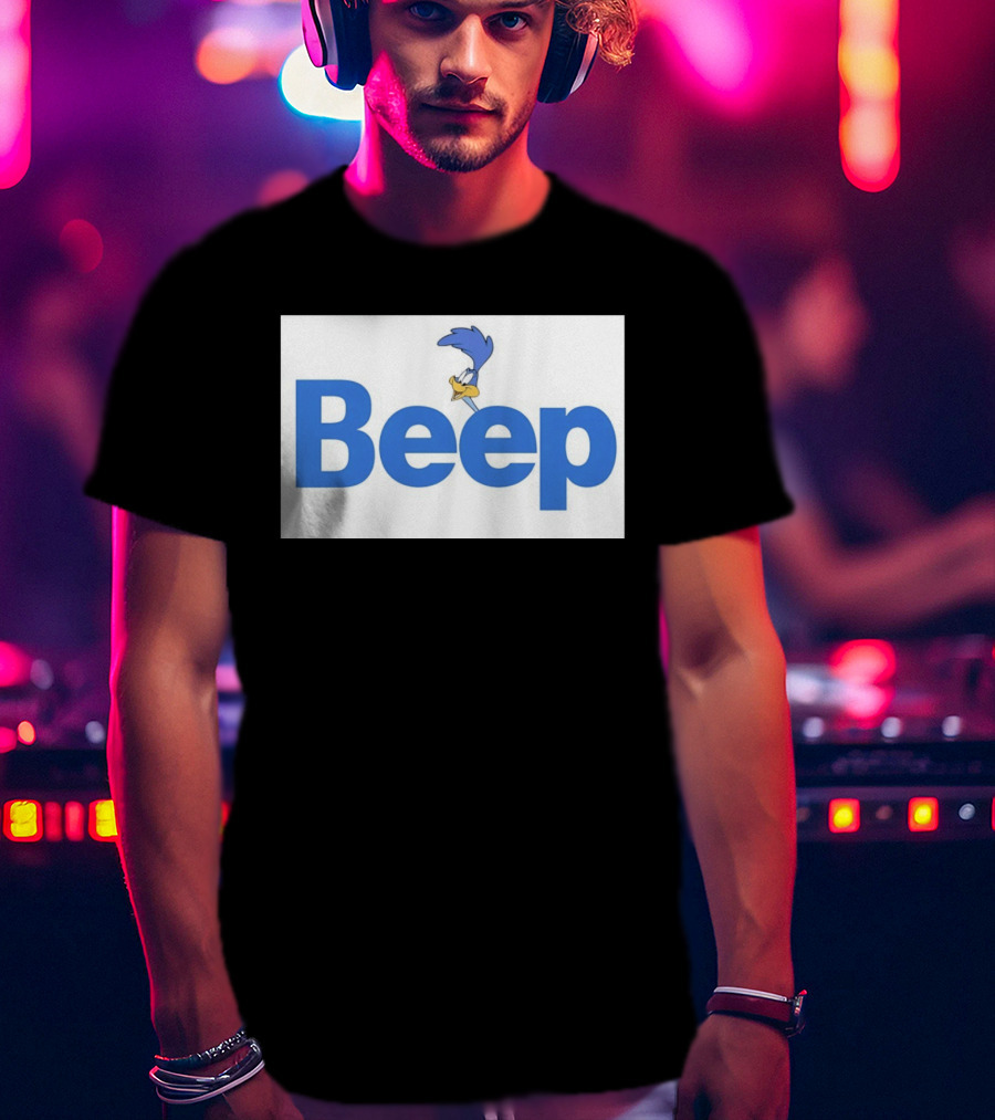 Looney Tunes Road Runner Beep Text Featuring Iconic Cartoon T-Shirt