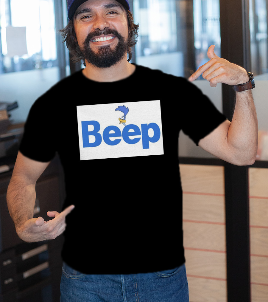 Looney Tunes Road Runner Beep Text Featuring Iconic Cartoon T-Shirt