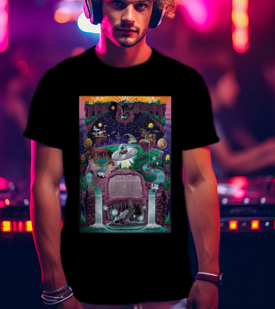 The Great Outdoors Fall Tour 2026 Cosmic Adventure Spaceships Waterfalls Planets T-Shirt