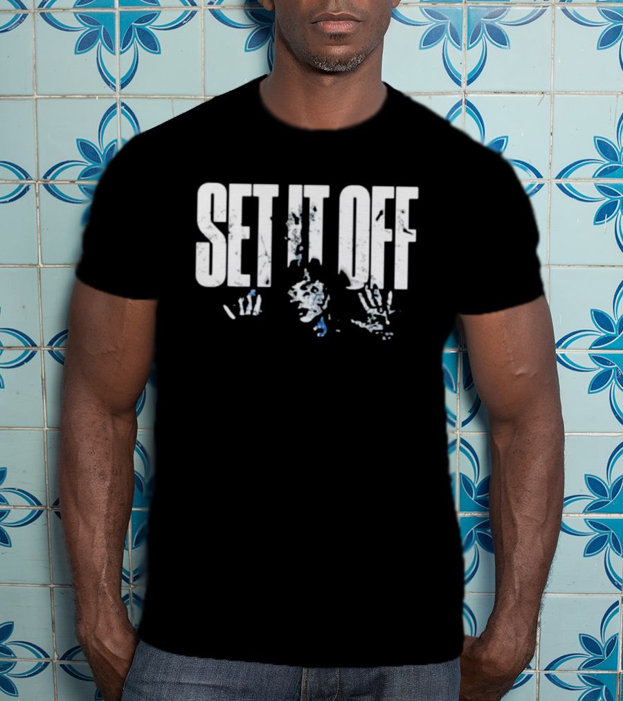 Set It Off Cracked Text With Blue Paint Effect T-Shirt