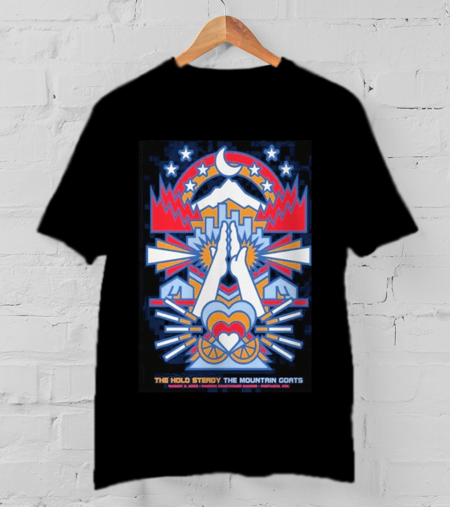 The Hold Steady The Mountain Goats Pioneer Courthouse Square Portland August 8 2026 Concert Tour Skyline Heart Hands Stars Moon Mountains T-Shirt