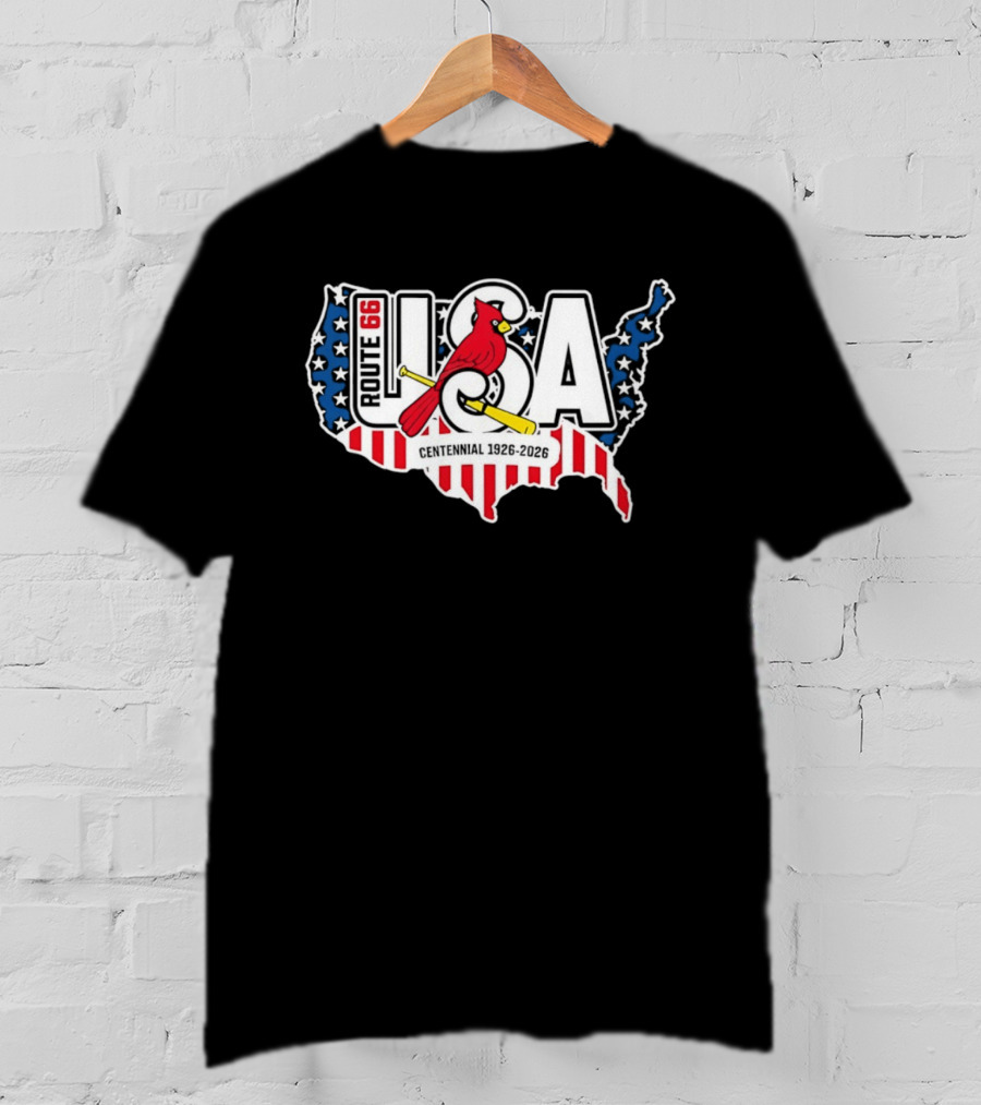 St Louis Cardinals Route 66 USA Centennial 1926 2026 American Flag Map T-Shirt