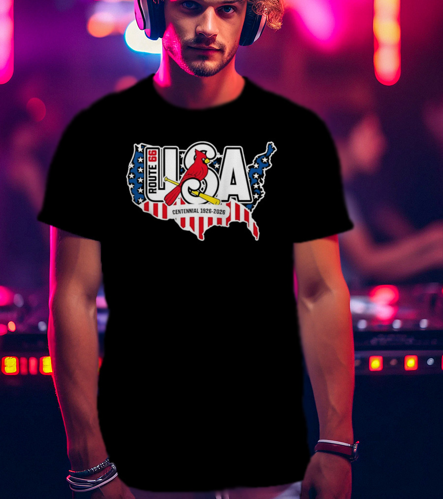 St Louis Cardinals Route 66 USA Centennial 1926 2026 American Flag Map T-Shirt