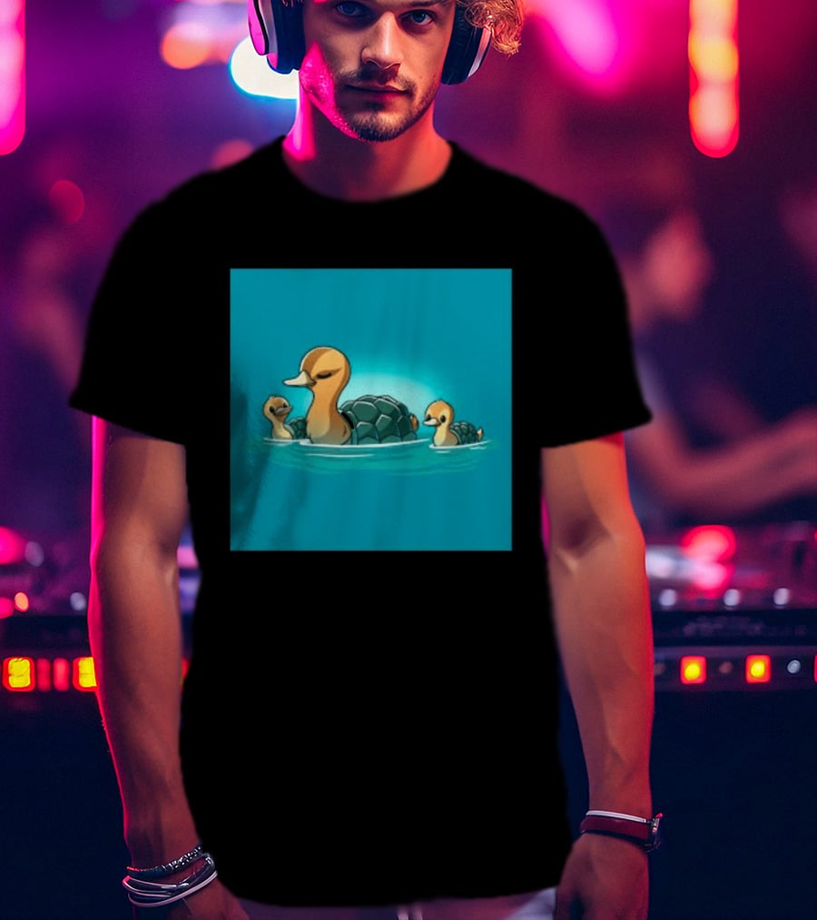 Turtle Ducks Swimming Cute Playful Hybrid Creatures T-Shirt