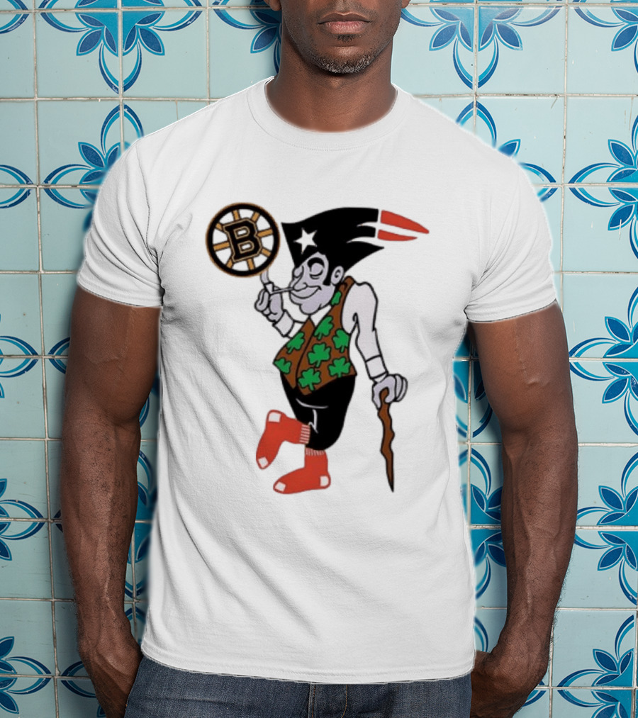 Boston All Sport Team Vintage Mascot With Clover And Cane T-Shirt