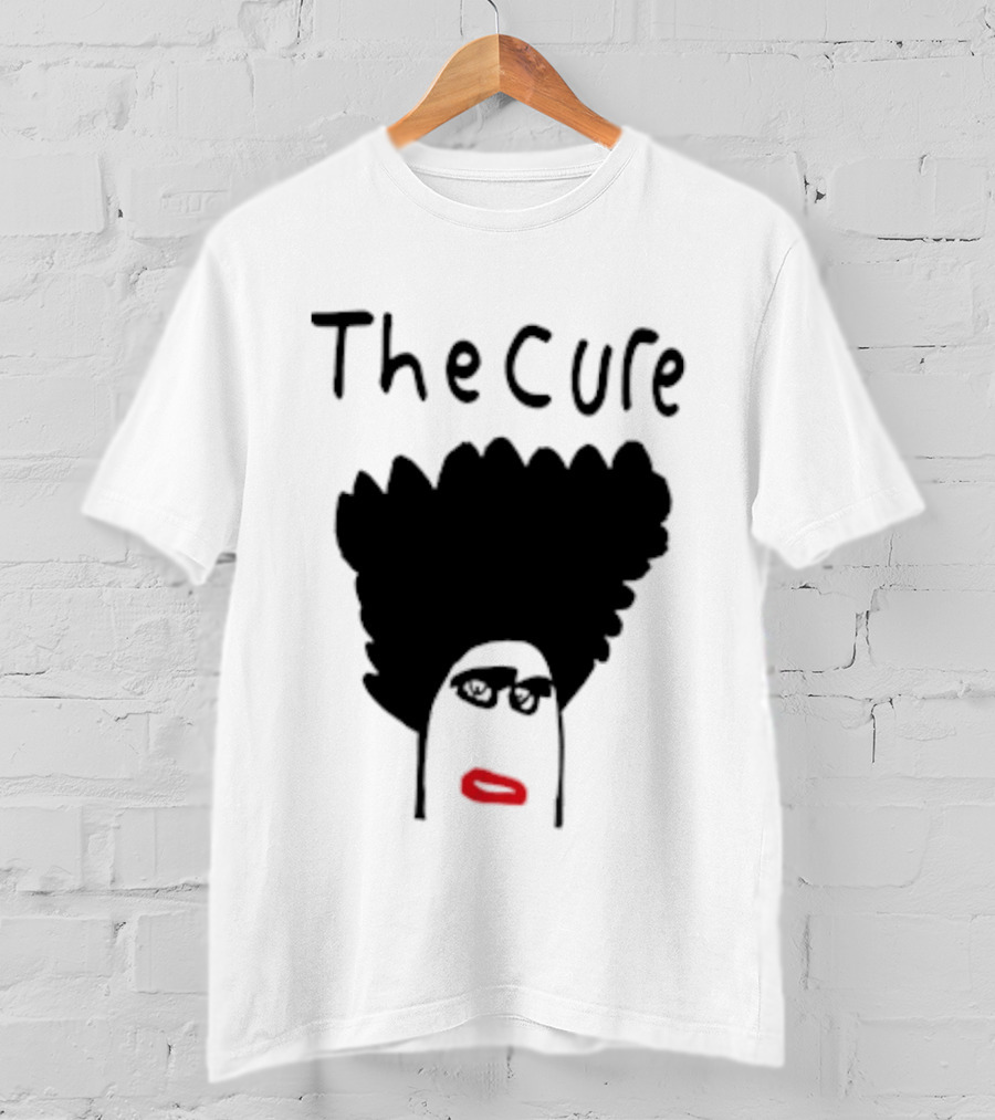 Kieran Maguire Wearing The Cure Text Bold Face Black Hair Red Lips T-Shirt