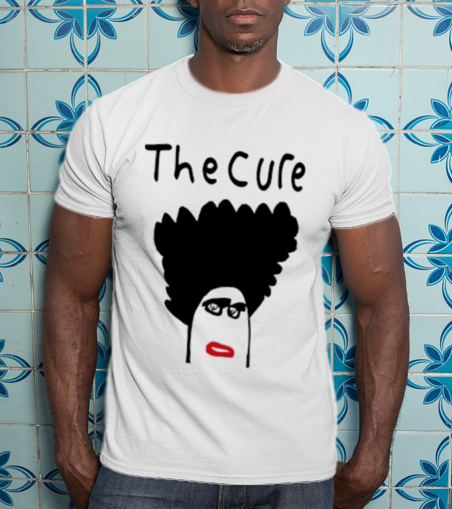 Kieran Maguire Wearing The Cure Text Bold Face Black Hair Red Lips T-Shirt