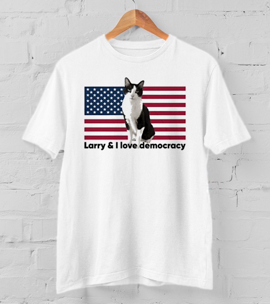 Larry I Love Democracy Cat American Flag T-Shirt