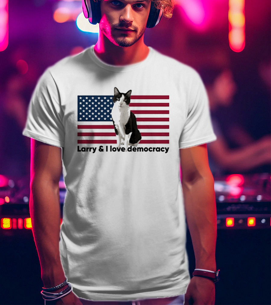 Larry I Love Democracy Cat American Flag T-Shirt