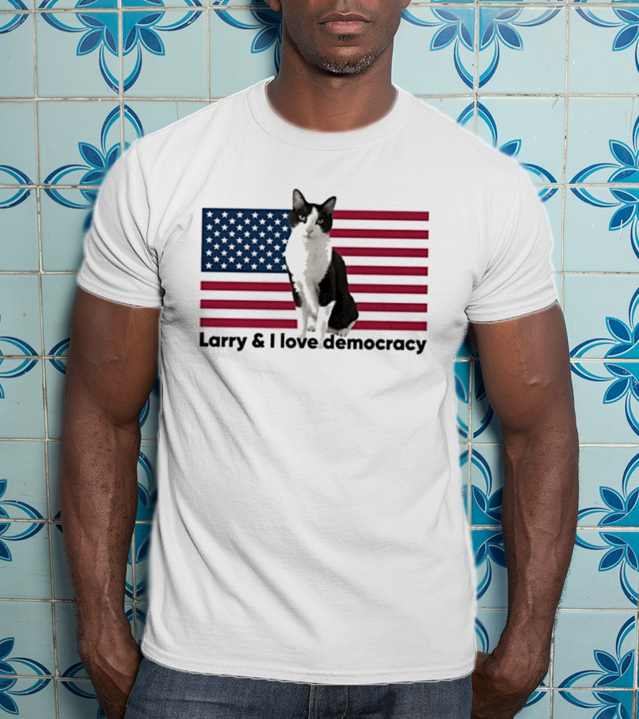 Larry I Love Democracy Cat American Flag T-Shirt