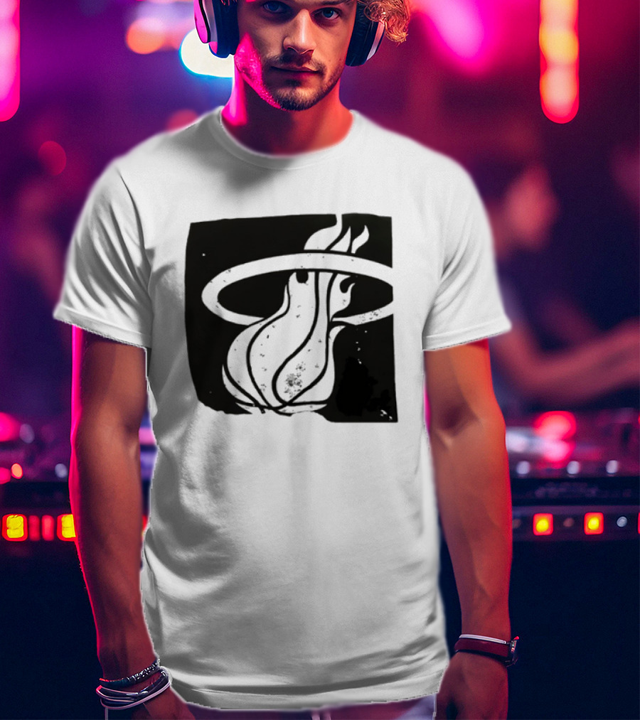 Miami Heat Basketball NBA Iconic Flaming Ball T-Shirt