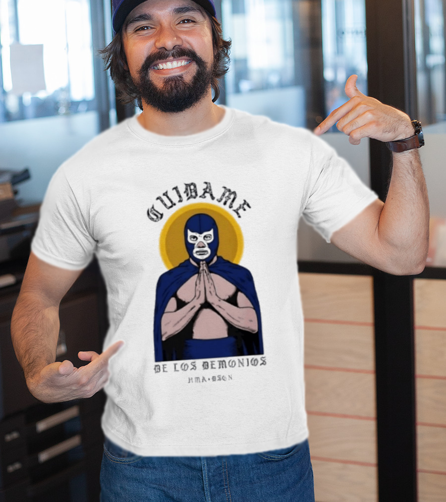 Cuidame De Los Demonios Original Blue Demon Luchador Praying Hands T-Shirt
