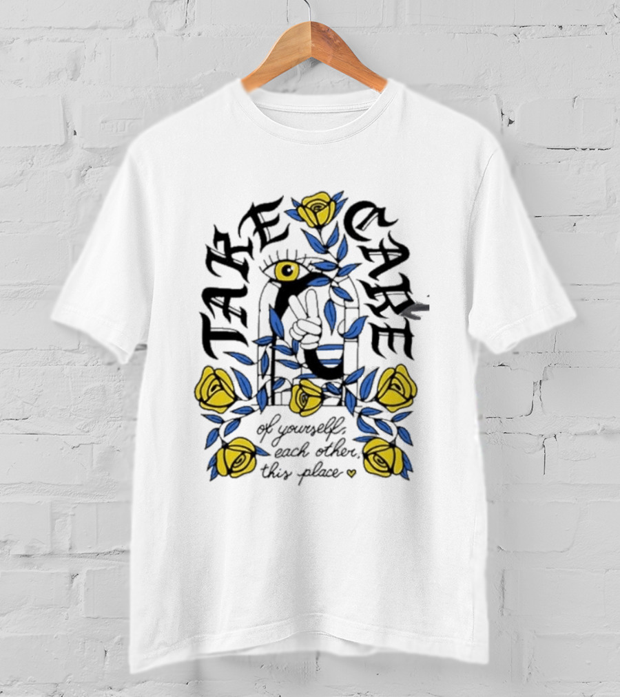 Take Care Of Yourself Each Other This Place Floral Peace Symbol Emo T-Shirt