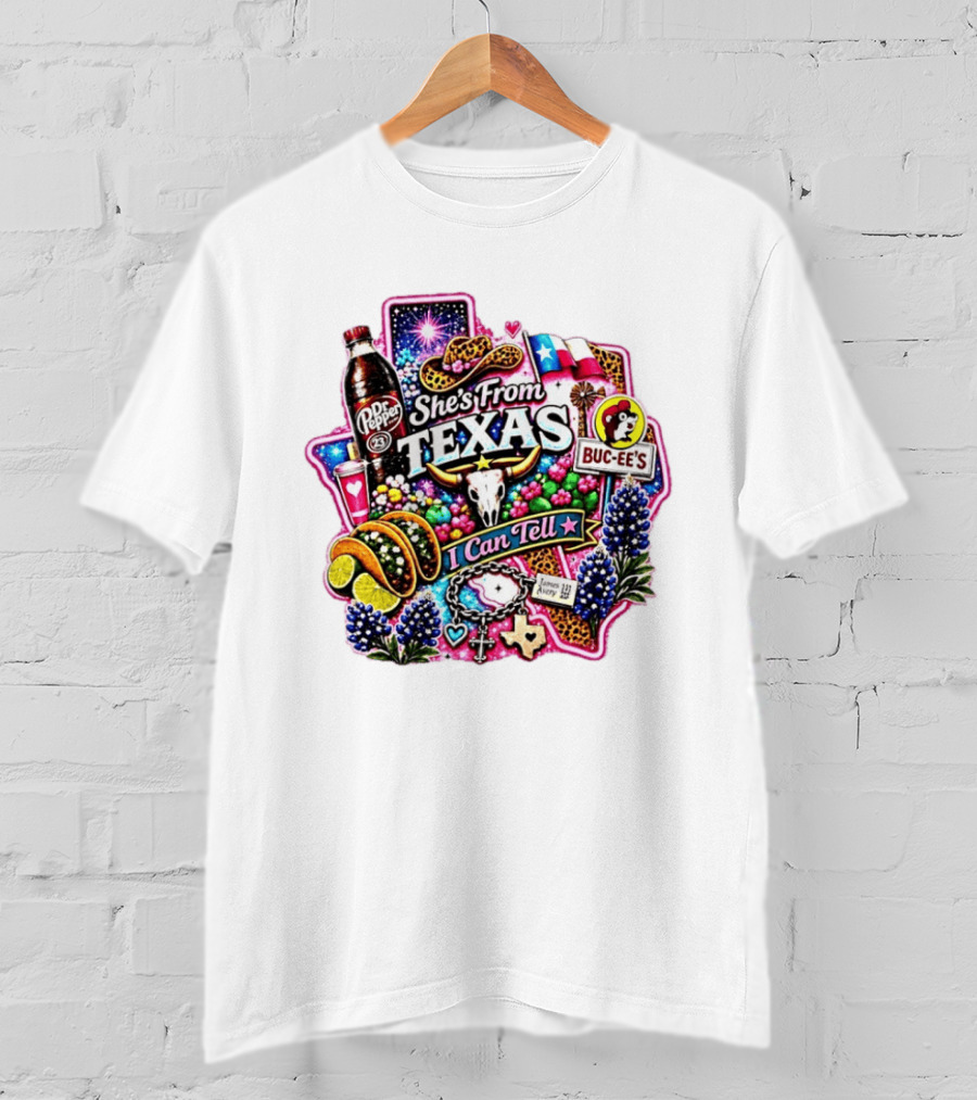 She's From Texas Dr Pepper Buc Ee's James Avery Charms I Can Tell Texas State Pride T-Shirt