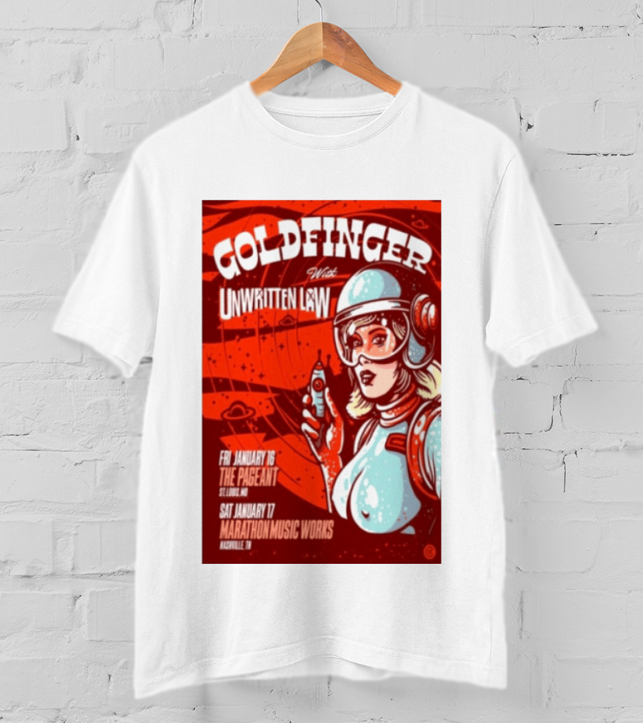 Goldfinger With Unwritten Law The Pageant St. Louis Marathon Music Works Nashville January 16 17 2026 Concert Retro Futuristic Spacewoman T-Shirt
