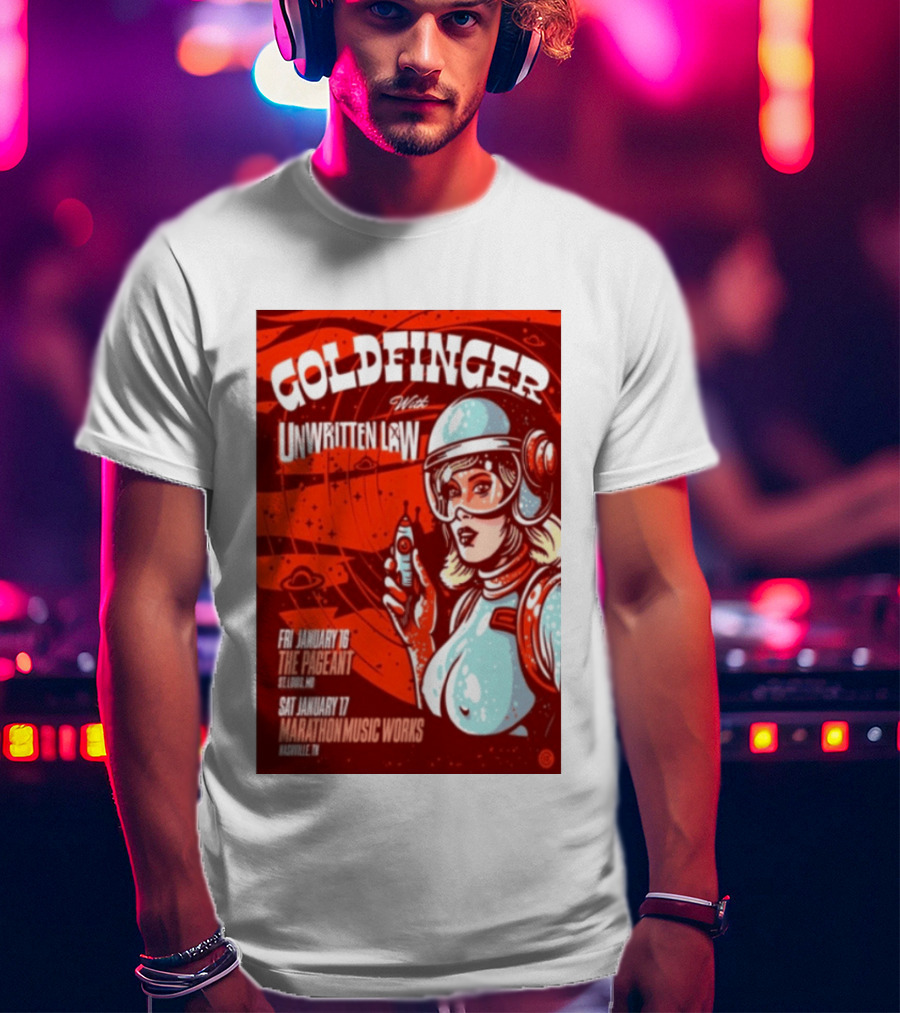 Goldfinger With Unwritten Law The Pageant St. Louis Marathon Music Works Nashville January 16 17 2026 Concert Retro Futuristic Spacewoman T-Shirt
