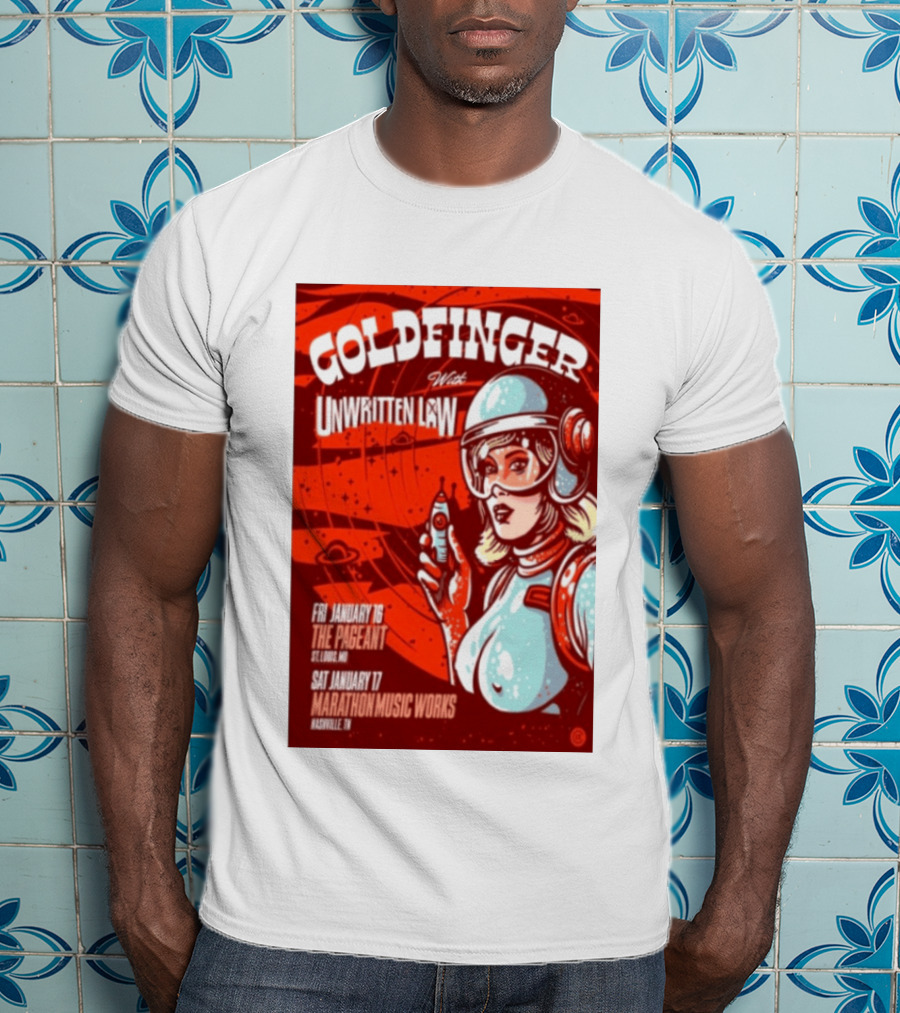 Goldfinger With Unwritten Law The Pageant St. Louis Marathon Music Works Nashville January 16 17 2026 Concert Retro Futuristic Spacewoman T-Shirt