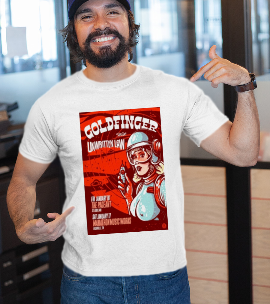 Goldfinger With Unwritten Law The Pageant St. Louis Marathon Music Works Nashville January 16 17 2026 Concert Retro Futuristic Spacewoman T-Shirt