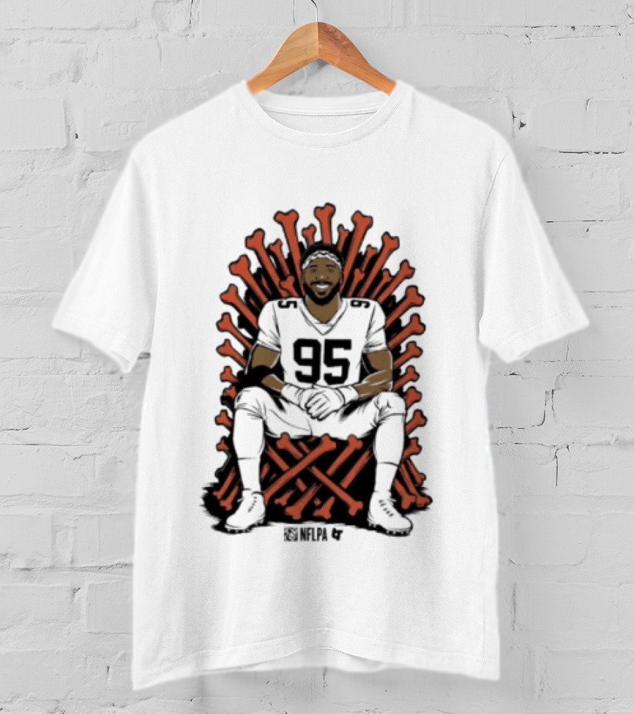 Original Myles Garrett 95 Single Season Sack King Cleveland Browns Bone Throne T-Shirt