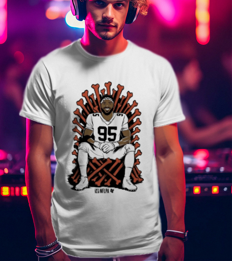 Original Myles Garrett 95 Single Season Sack King Cleveland Browns Bone Throne T-Shirt